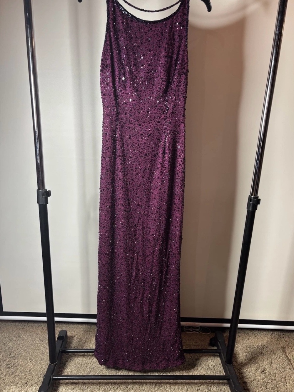 Cristall Collection plum Beaded sequined Sleeveless evening gown Size 4 Dress